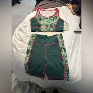 Green and Pink Sports Bra and Shorts Set